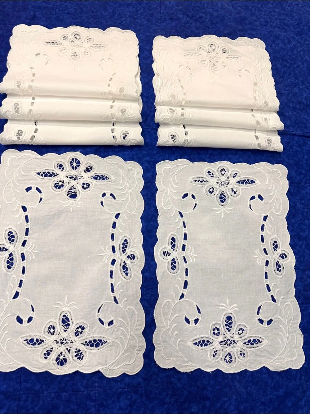 VTG Battenburg Hand Cutwork Needle Lace Embroidery Cotton White 8 Placemats